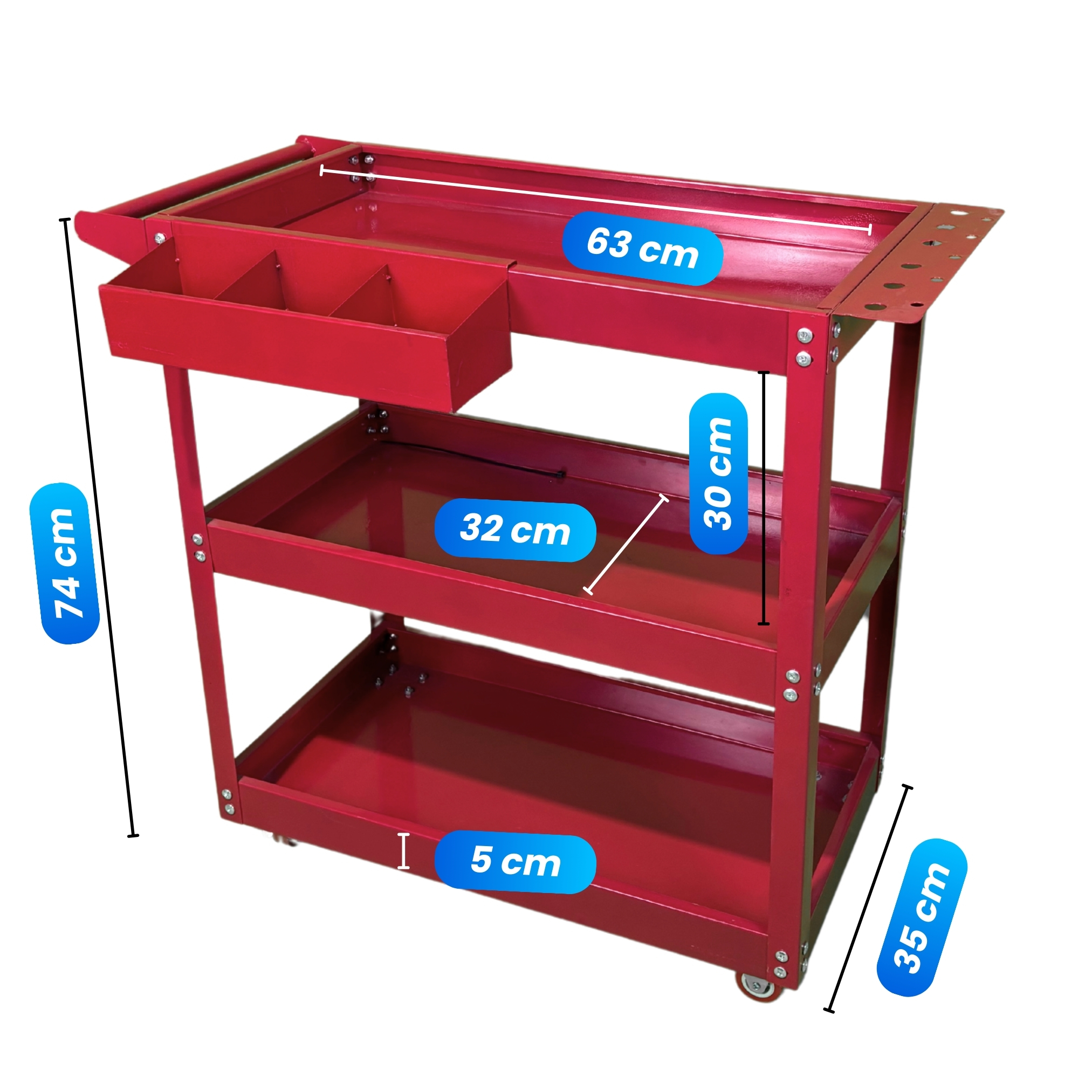 Montážny vozík 3 police Červený Zosilnený RT-5502 (5)